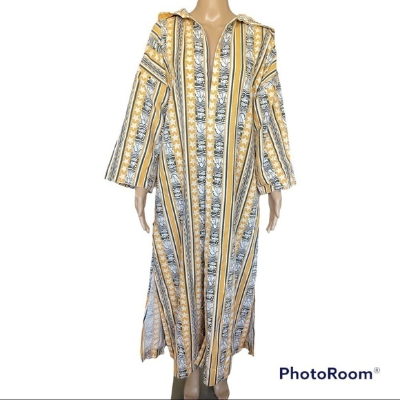 SWIM COVERUP WITH HOOD YELLOW AND WHITE WITH FISH PATTERN ONE SIZE - Picture 4 of 4